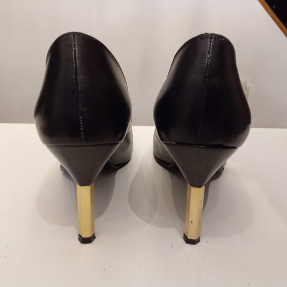 STUART WEITZMAN Black LEATHER Pumps 9 AAA VTG Hexagon High Heel Stiletto Shoes - Picture 3 of 14